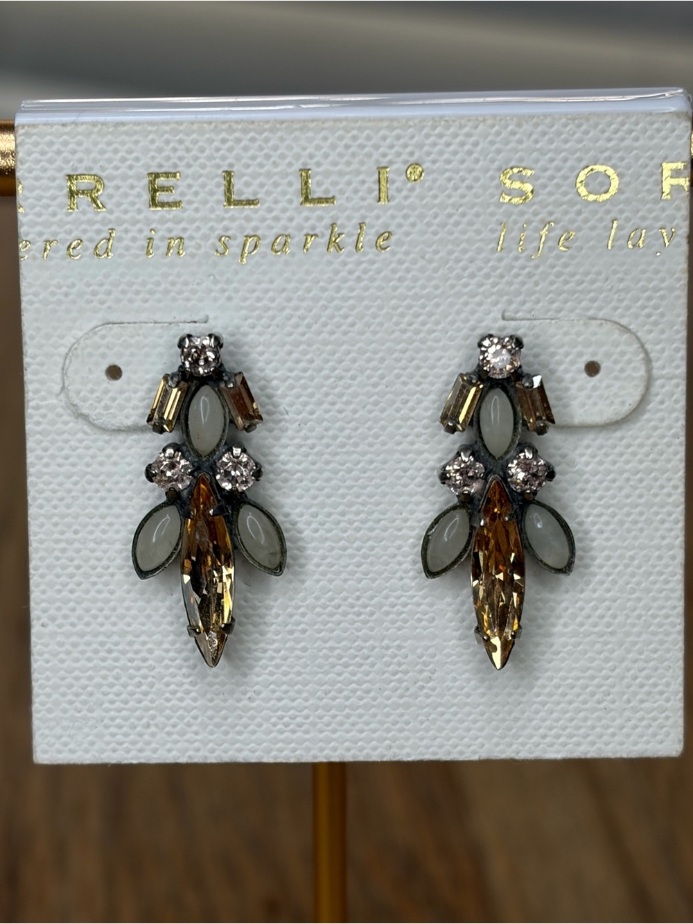Sorrelli Gold and Gray Marquise Crystal Drop Earrings